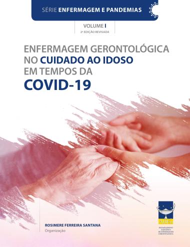 Capa de um livro da série Enfermagem e Pandemias, volume III, 2ª edição revisada, com o título Enfermagem na Atenção Básica no Contexto da COVID-19. Abaixo do título aparecem os nomes das organizadoras, Sheila Saint-Clair da Silva Teodósio e Suderlan Sabino Leandro. A imagem da capa mostra uma profissional de saúde, usando jaleco branco, conversando e sorrindo para uma família formada por um homem, uma mulher e duas crianças, com coloração esverdeada predominante. No canto inferior direito, encontra-se o logotipo da ABEn (Associação Brasileira de Enfermagem), do Departamento de Enfermagem na Atenção Básica.